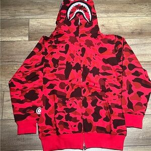 Red BAPE Shark Hoodie